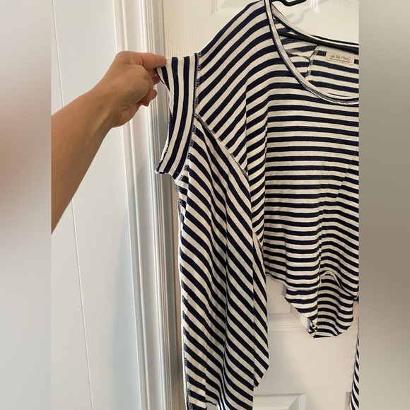 Free People We The Free Angel Striped Asymmetrical Tee Size Large - Picture 6 of 14